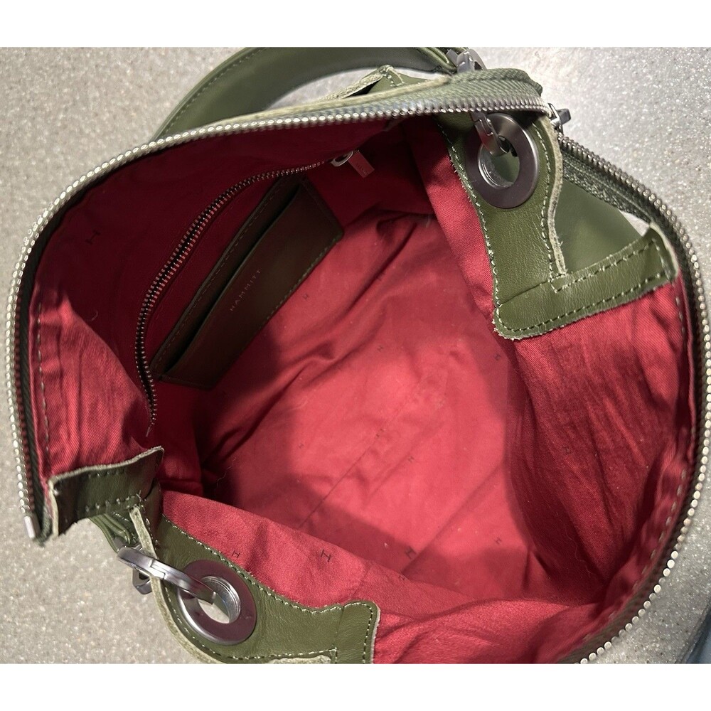 Hammitt Bryant Olive Leather Shoulder Bag Thick Shoulder Strap Silver Rivets - Picture 9 of 12